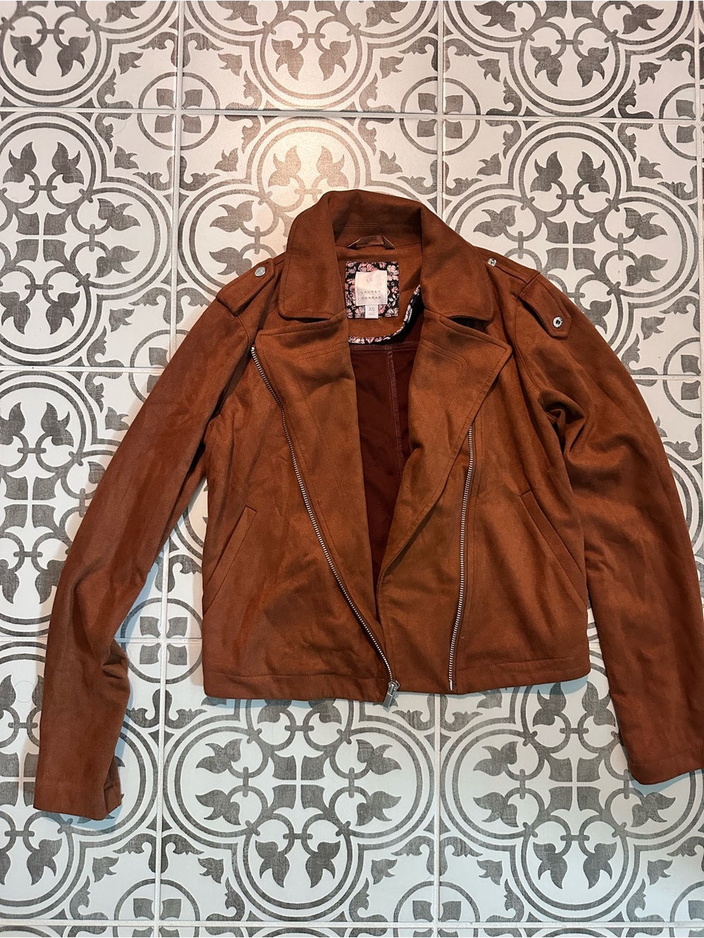 LC Lauren Conrad Rust Brown Faux Suede Moto Jacket